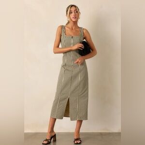 Timeless Beauty Black Stripe Zip Front Denim Midi Dress